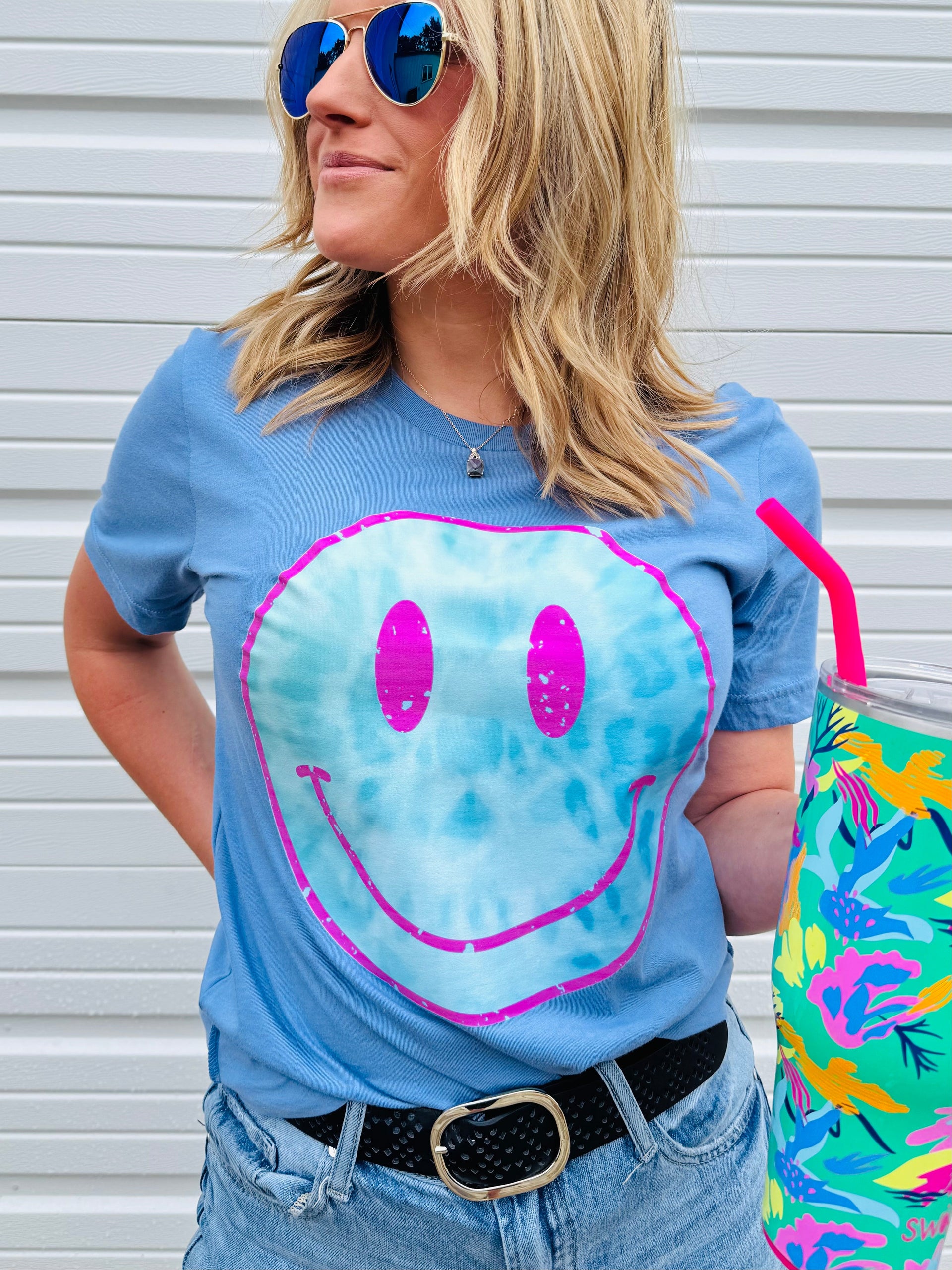 TEAL TIE DYE SMILEY TEE