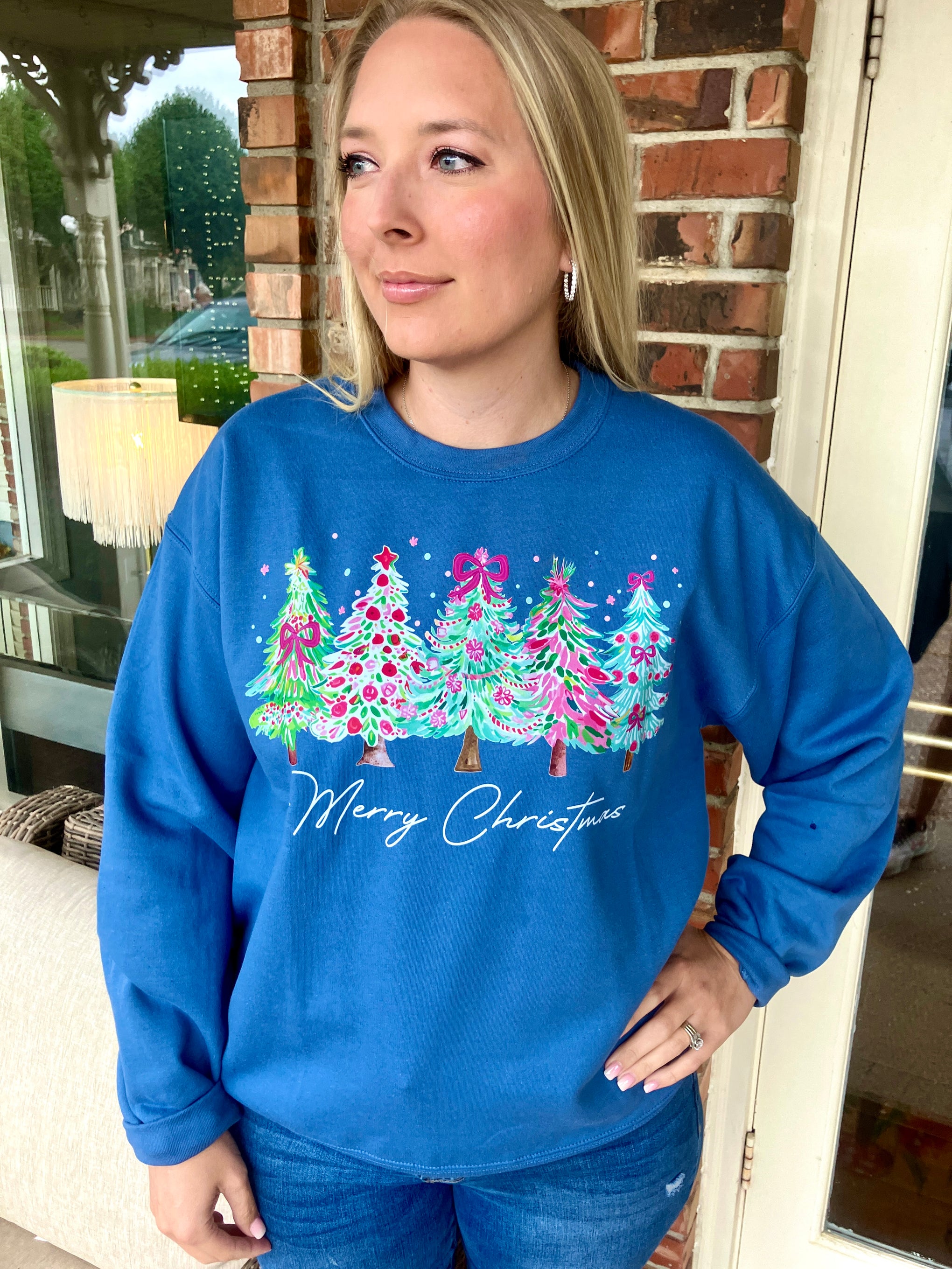 BLUE MERRY CHRISTMAS SWEATSHIRT