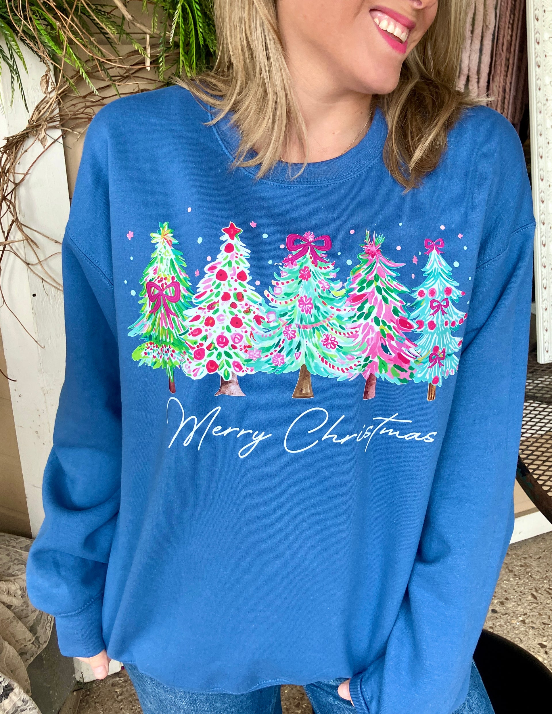 BLUE MERRY CHRISTMAS SWEATSHIRT