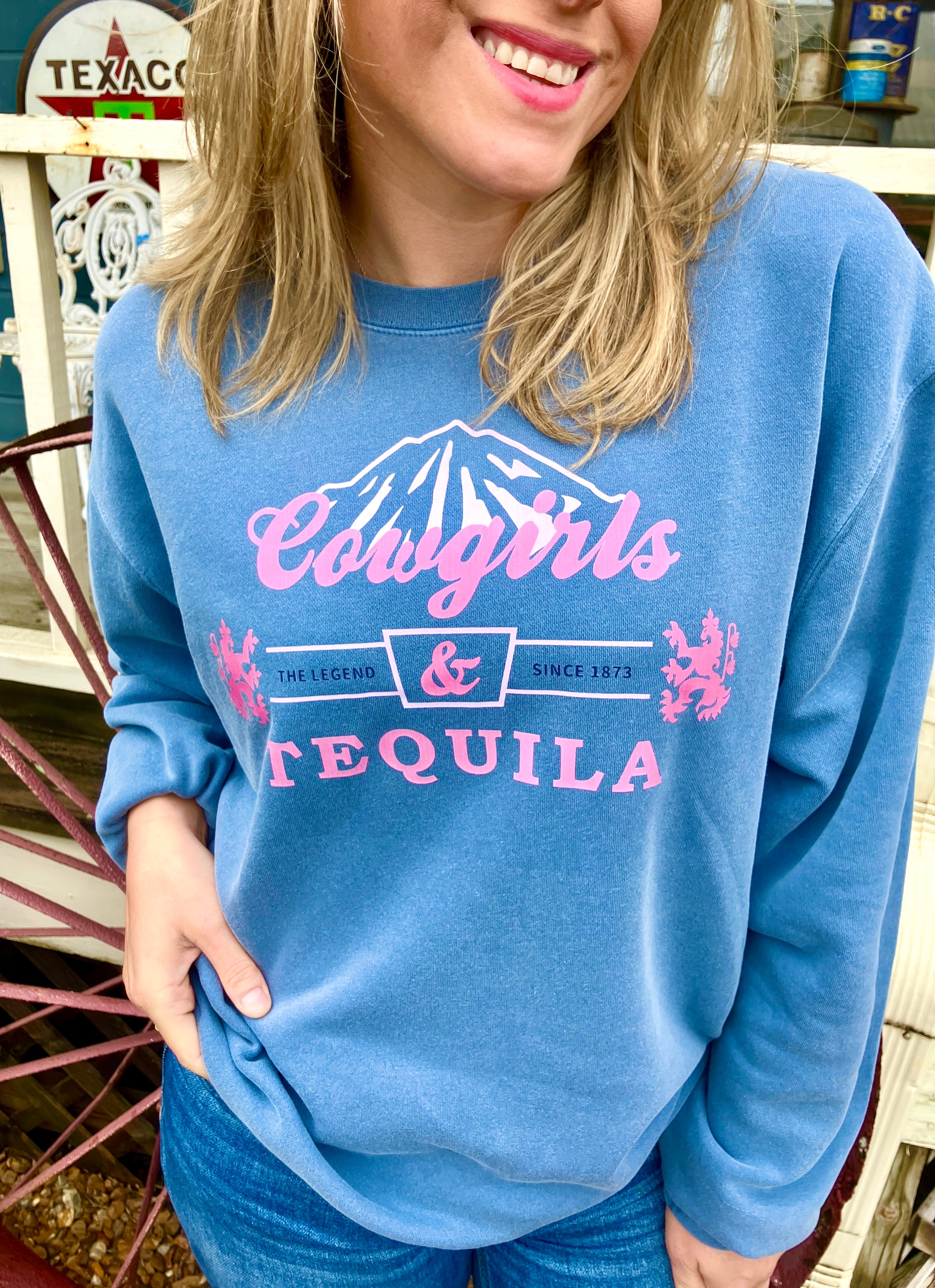 COWGIRLS & TEQUILA BLUE SWEATSHIRT