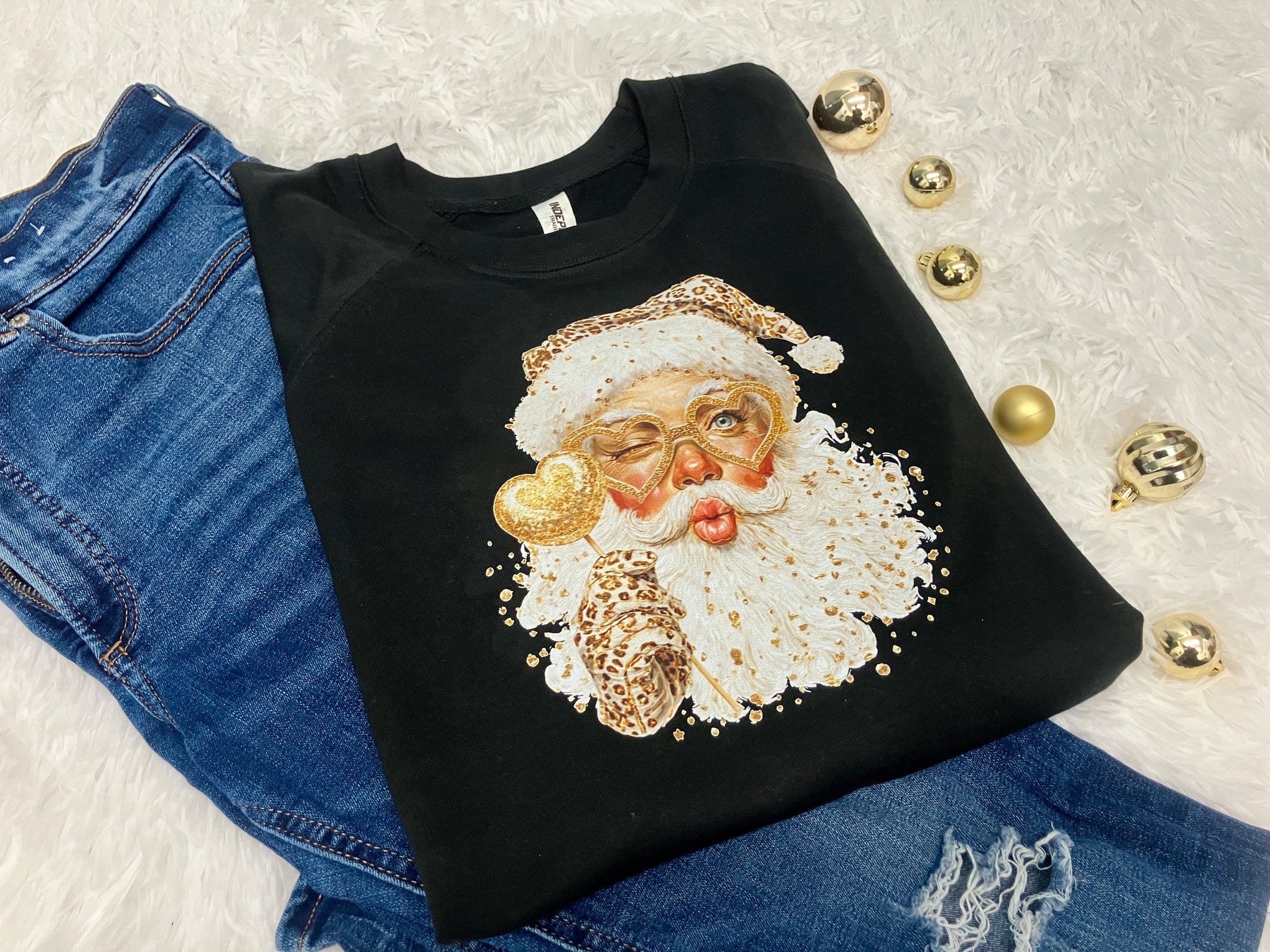 BLACK & GOLD SANTA KISS SWEATSHIRT