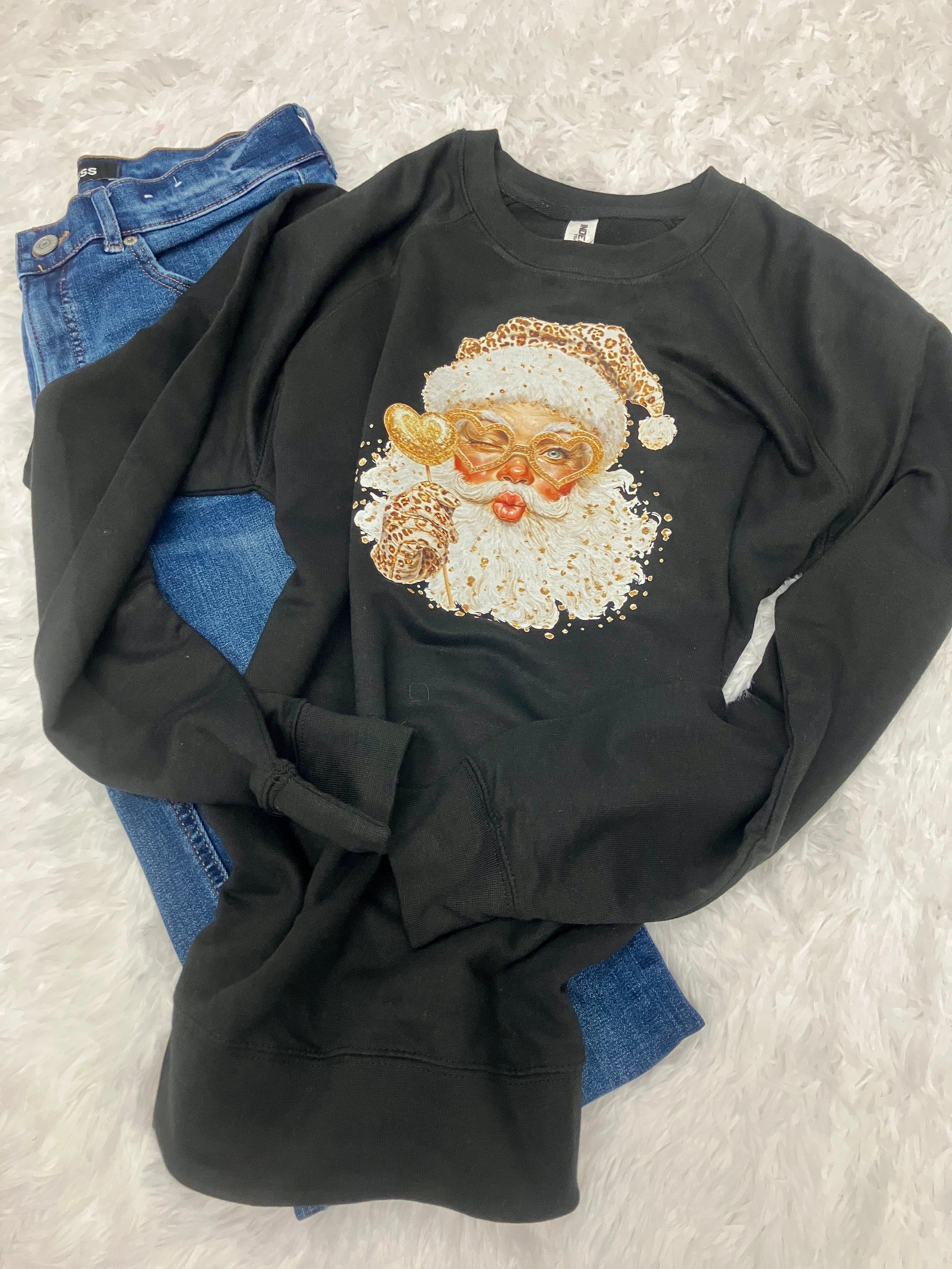 BLACK & GOLD SANTA KISS SWEATSHIRT