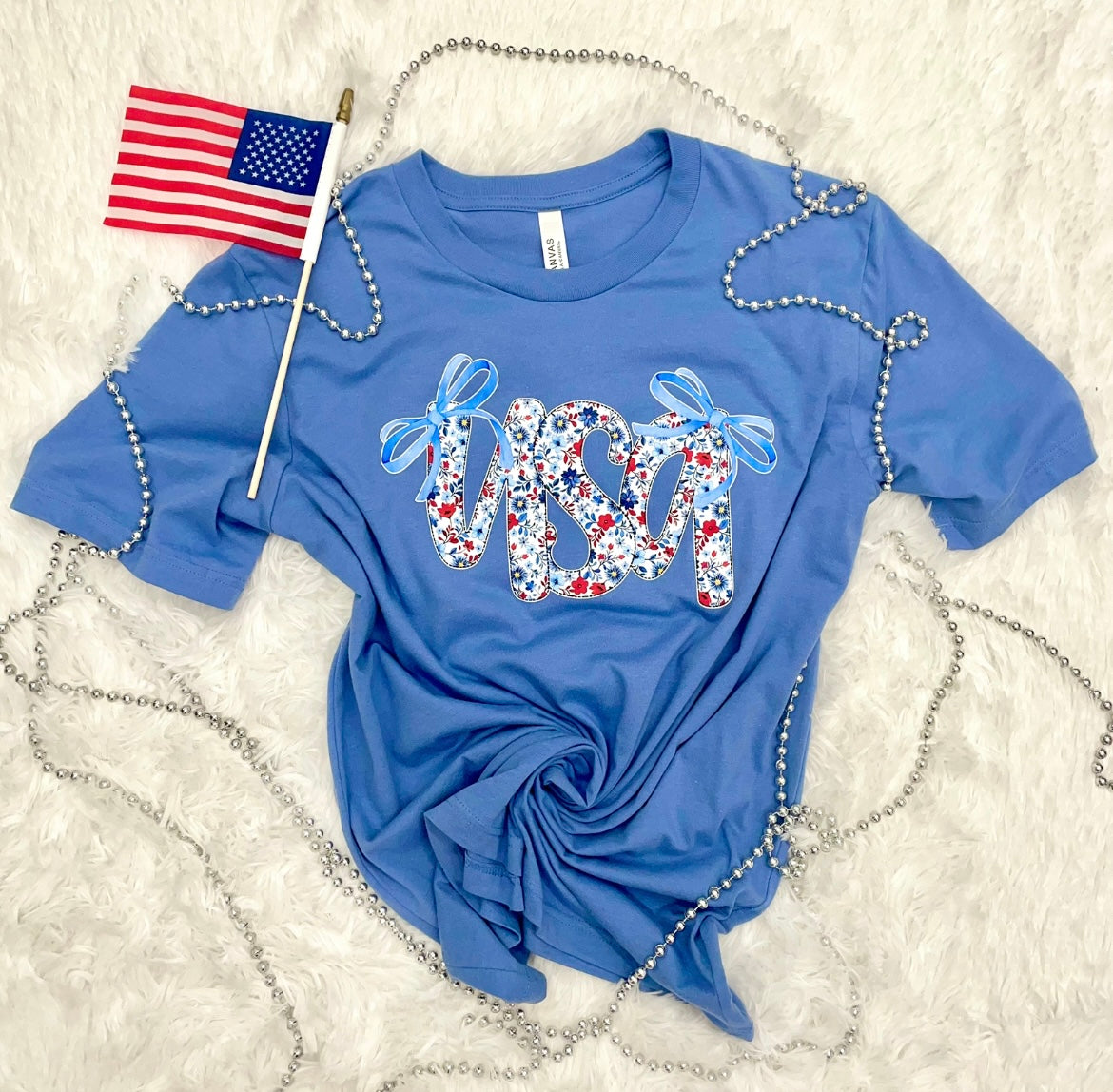 USA FLORAL BOW TEE