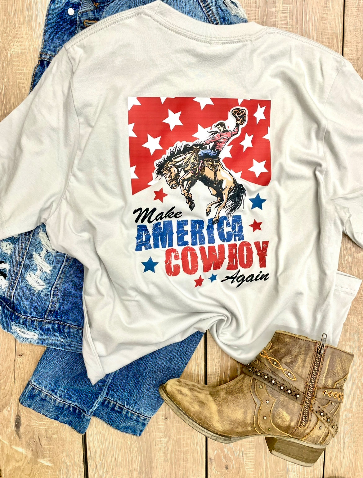 MAKE AMERICA COWBOY AGAIN SLATE GREY TEE