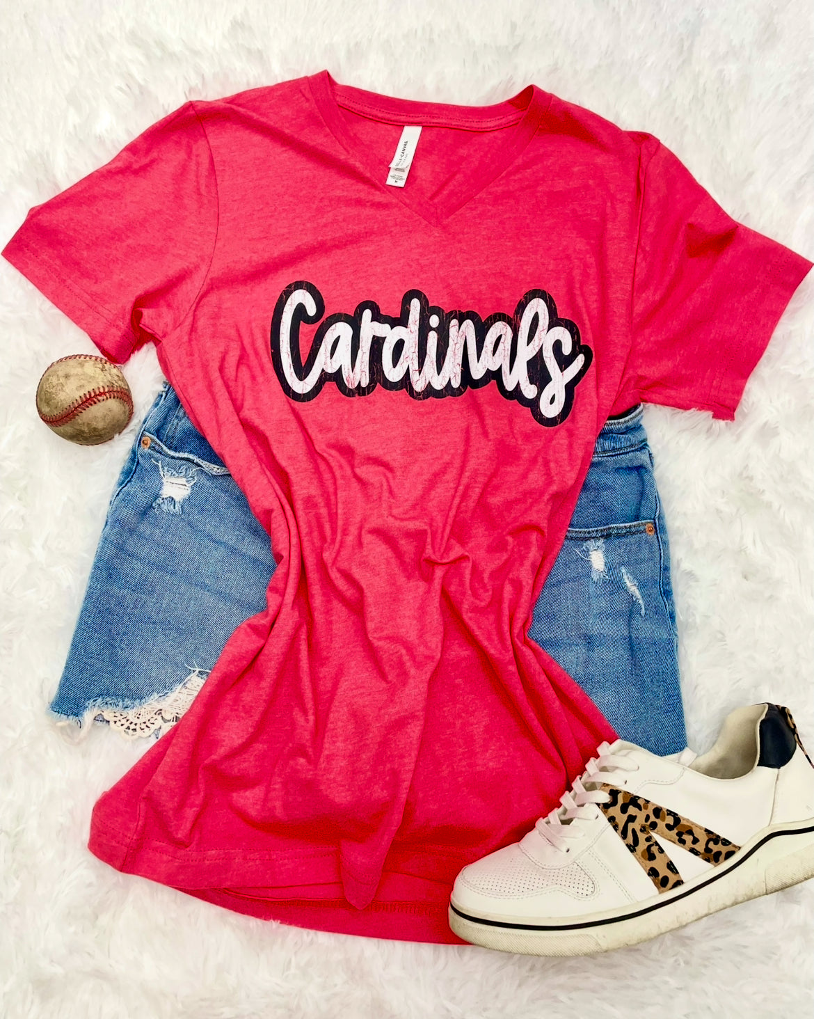 CARDINALS RED V-NECK TEE