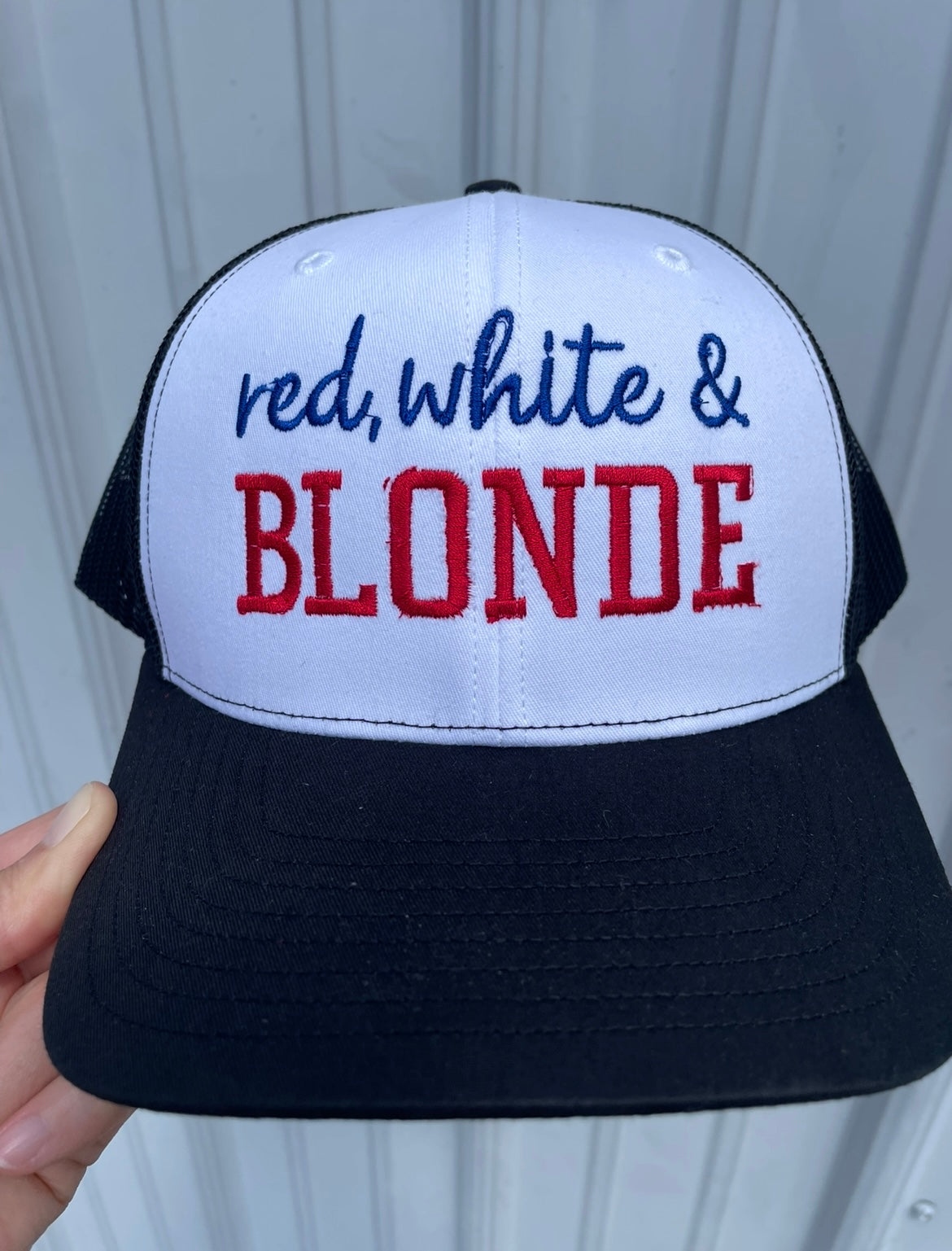 RED WHITE & BLONDE HAT