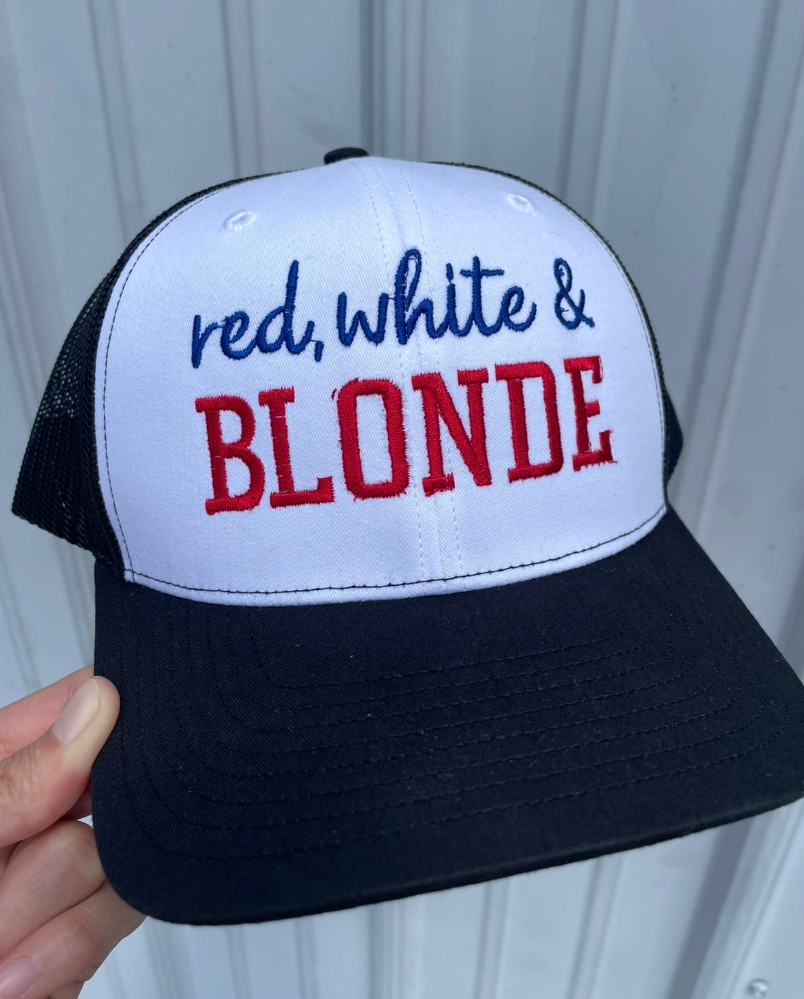 RED WHITE & BLONDE HAT