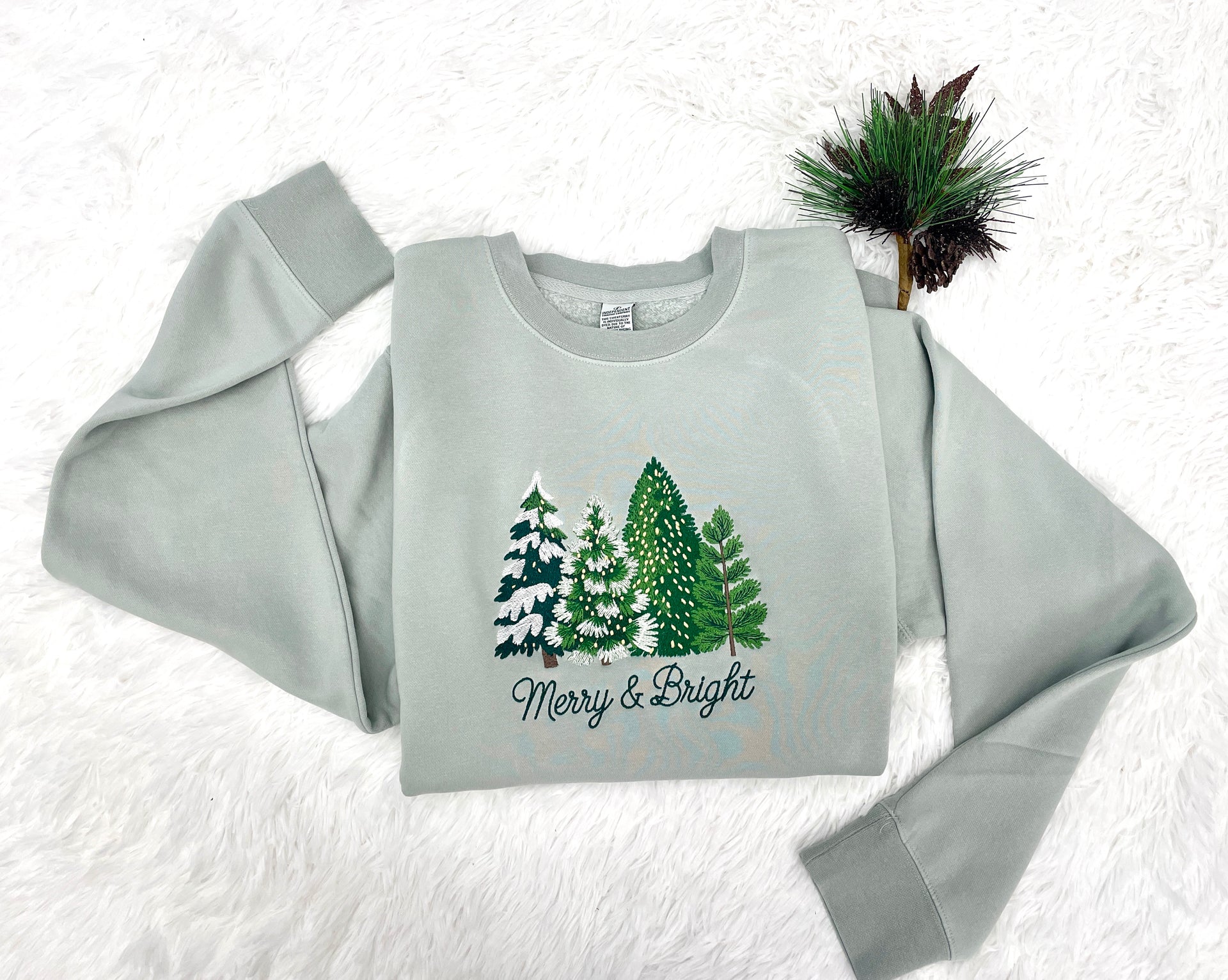 MERRY & BRIGHT EMBROIDERED TREE SWEATSHIRT