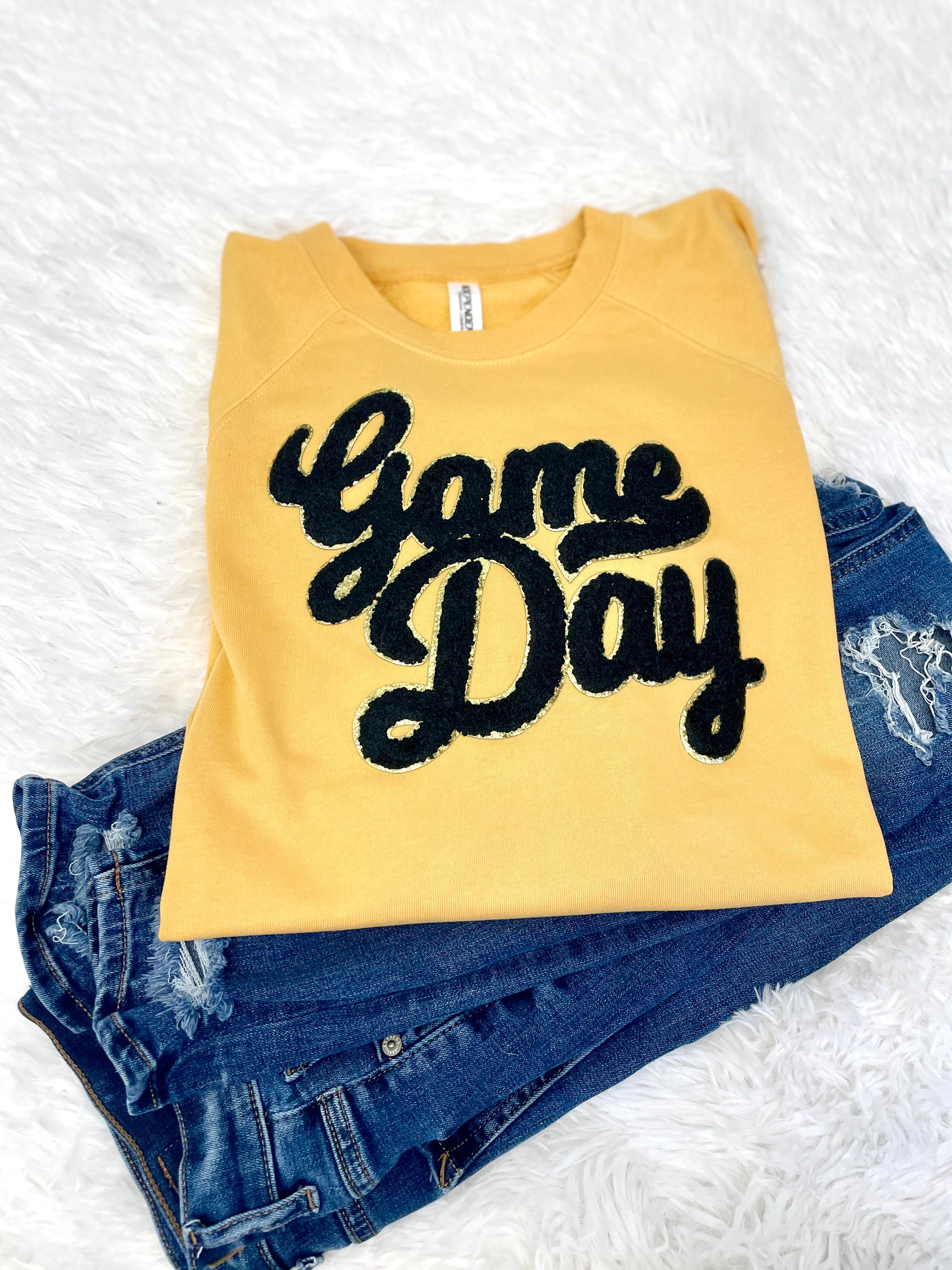 GAME DAY BLACK & GOLD PATCH SWEATSHIRT