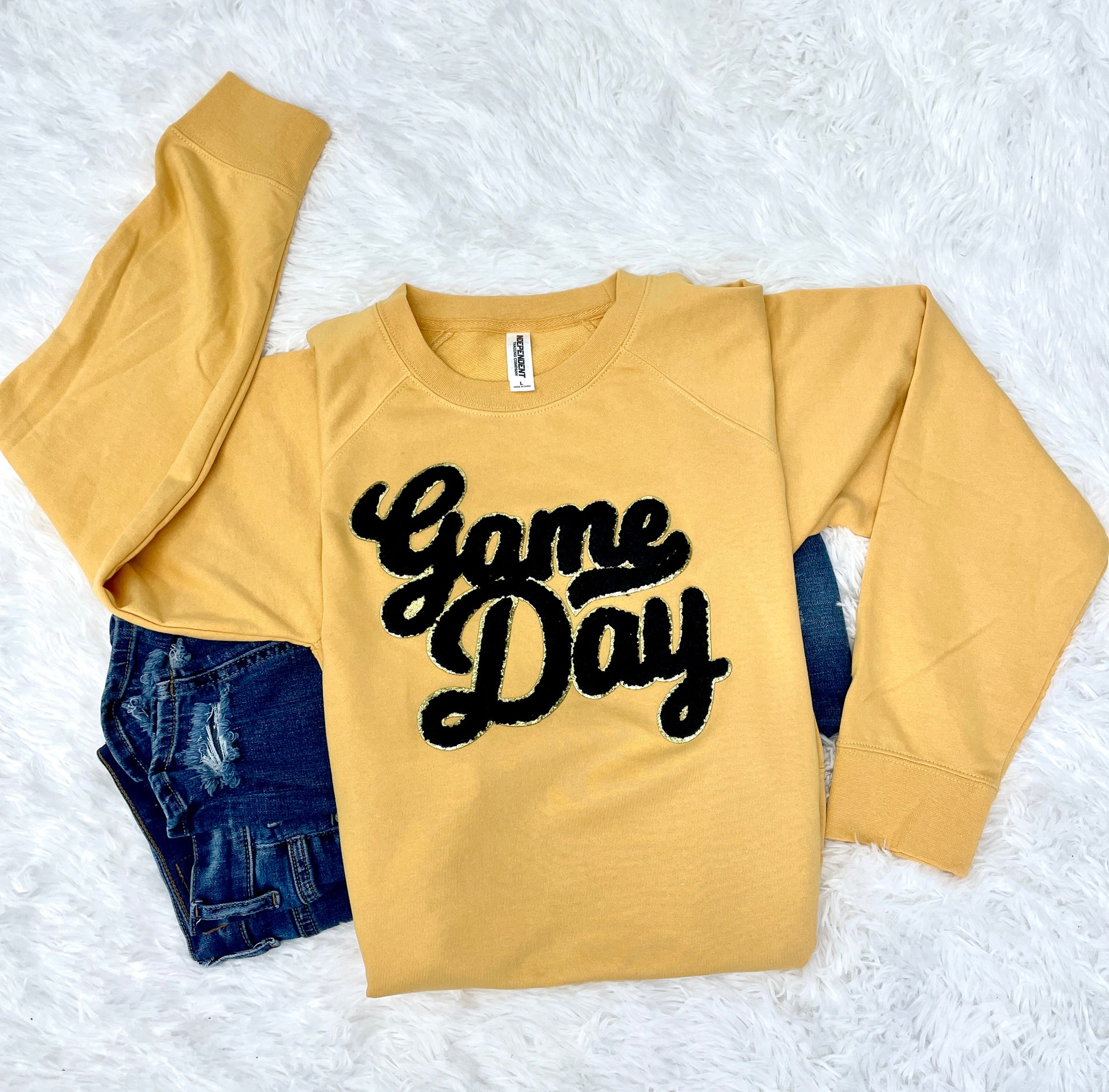 GAME DAY BLACK & GOLD PATCH SWEATSHIRT