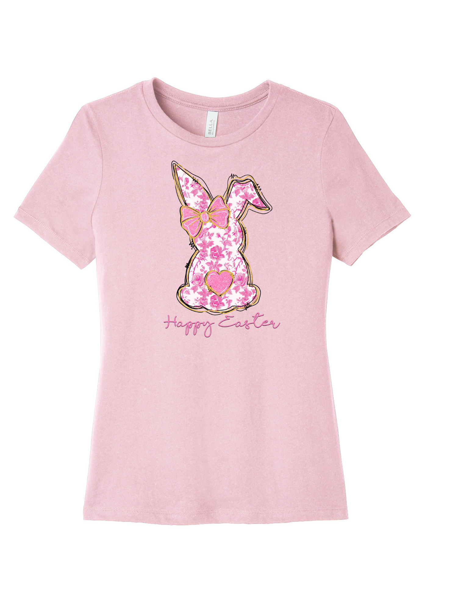 FLORAL PINK AND WHITE BUNNY HAPPY EASTER TEE