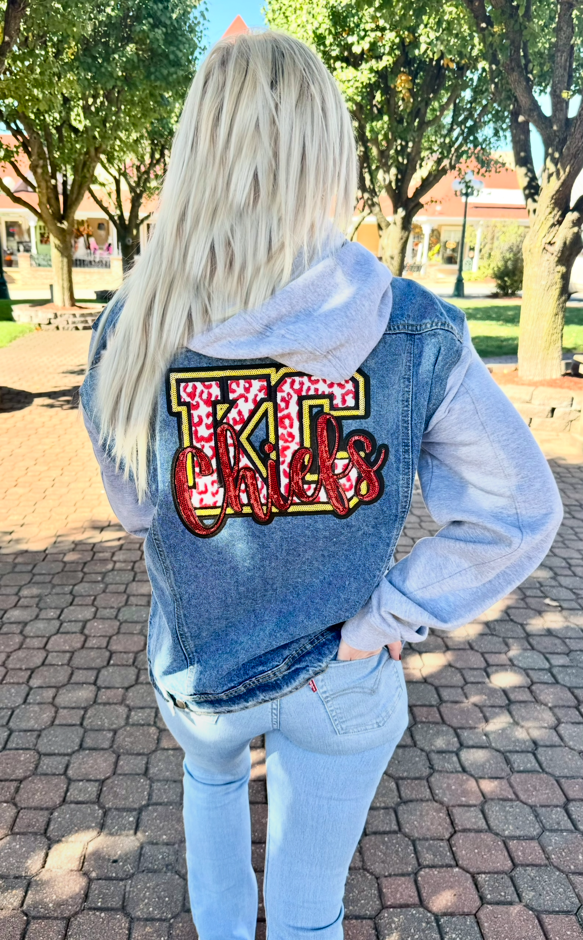 JEAN JACKET KC CHIEFS LEOPARD PATCH